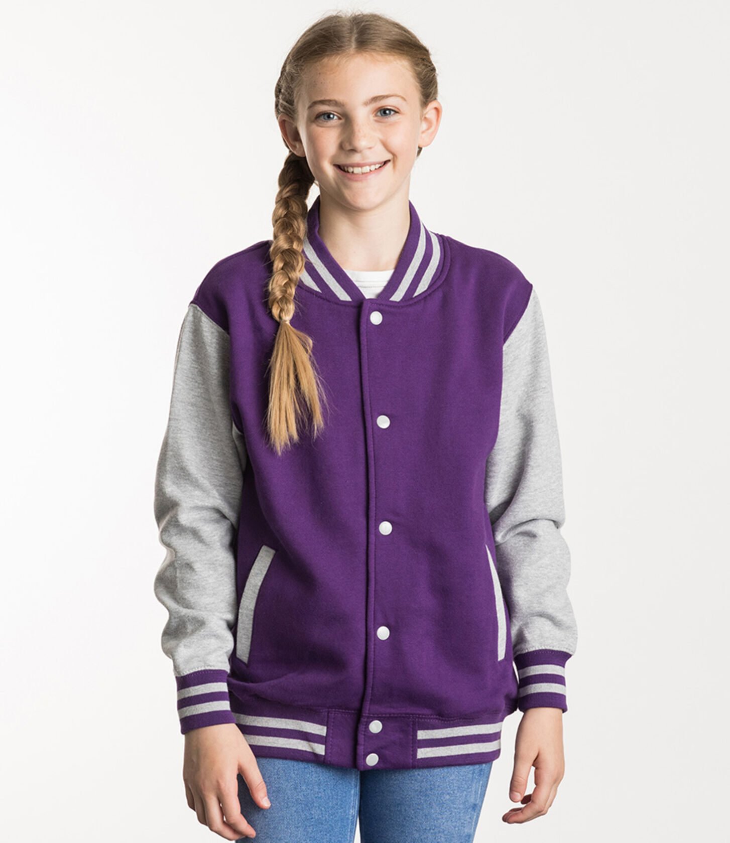 Kids Sweatshirt Varsity Jacket PURPLE/WHITE -  UK